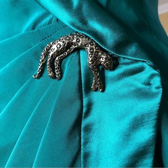 Vintage PSI Night Silk Wrap Power Dress Green 10 - Picture 6 of 14